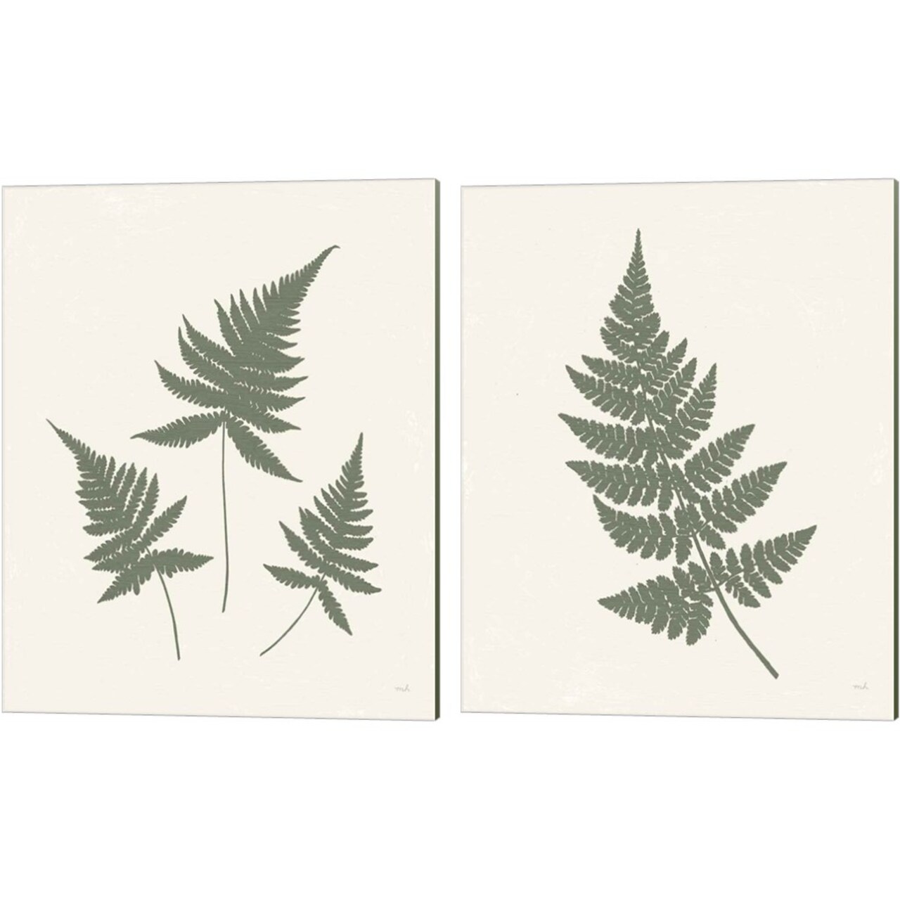 Forest Shadows Green on Cream by Moira Hershey 12" x 15" Canvas Wall Art (Set of 2)